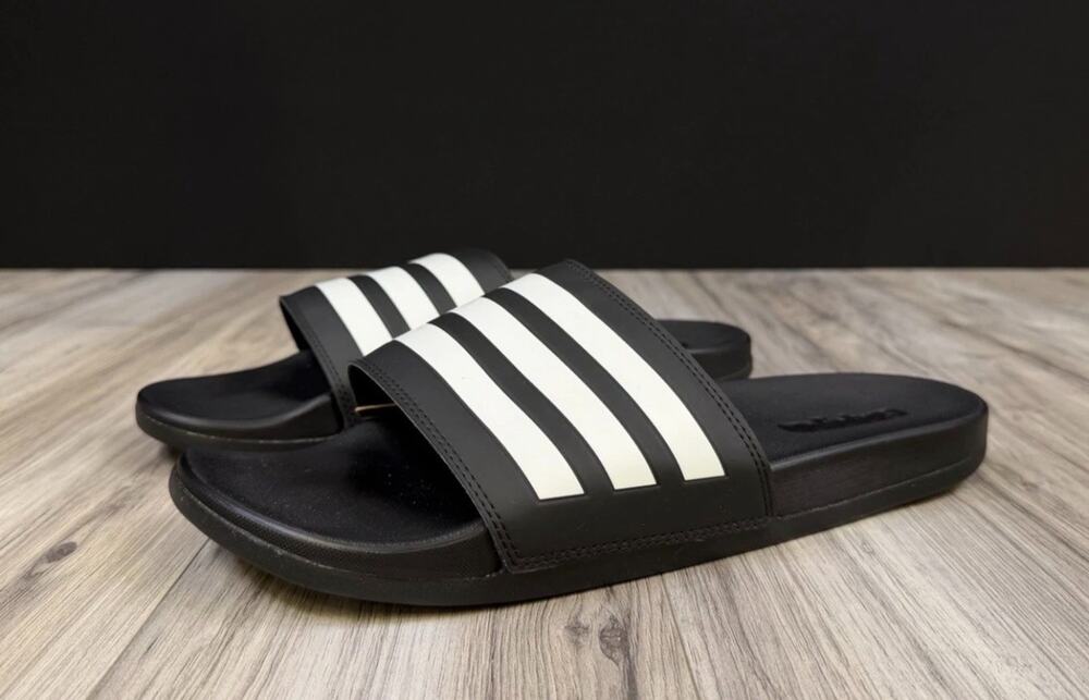 Adidas Adilette Comfort Slides Black White 3 Stripes Sandals GZ5891 Men 14 NEW